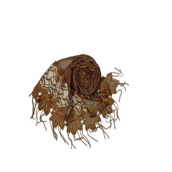 Heavy Work On Net and Heavy Flowerly Lace With Fringe's - Brown - Size - 75/185 CM 2