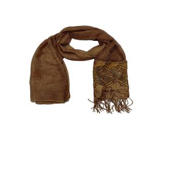 Heavy Work On Net and Heavy Flowerly Lace With Fringe's - Brown - Size - 75/185 CM 3