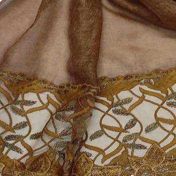 Heavy Work On Net and Heavy Flowerly Lace With Fringe's - Brown - Size - 75/185 CM 4