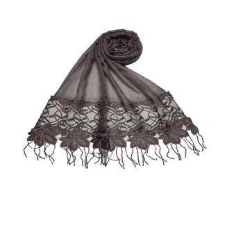 Heavy Work On Net and Heavy Flowerly Lace With Fringe's - Purple - Size - 75/185 CM 1