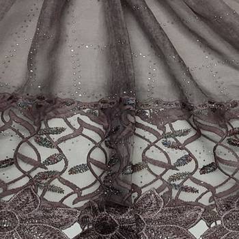 Heavy Work On Net and Heavy Flowerly Lace With Fringe's - Purple - Size - 75/185 CM 4