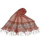 Heavy Work On Net and Heavy Flowerly Lace With Fringe's - Orange - Size - 75/185 CM