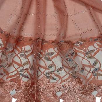 Heavy Work On Net and Heavy Flowerly Lace With Fringe's - Orange - Size - 75/185 CM 4