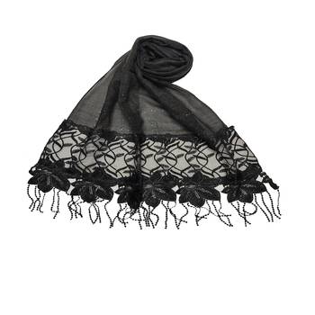Heavy Work On Net and Heavy Flowerly Lace With Fringe's - Black - Size - 75/185 CM 1