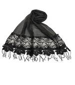 Heavy Work On Net and Heavy Flowerly Lace With Fringe's - Black - Size - 75/185 CM