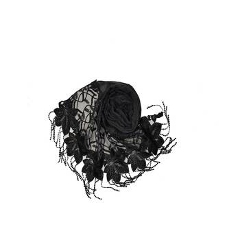 Heavy Work On Net and Heavy Flowerly Lace With Fringe's - Black - Size - 75/185 CM 2