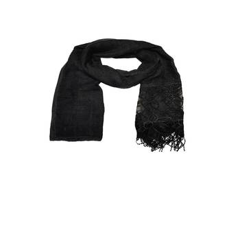 Heavy Work On Net and Heavy Flowerly Lace With Fringe's - Black - Size - 75/185 CM 3