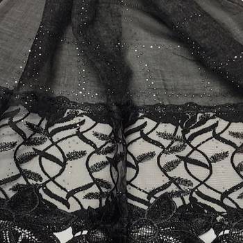 Heavy Work On Net and Heavy Flowerly Lace With Fringe's - Black - Size - 75/185 CM 4