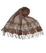 Heavy Work On Net and Heavy Flowerly Lace With Fringe's - Brown - Size - 75/185 CM