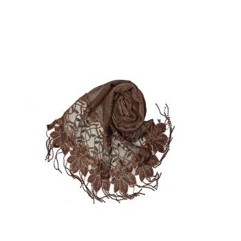 Heavy Work On Net and Heavy Flowerly Lace With Fringe's - Brown - Size - 75/185 CM 2