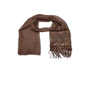 Heavy Work On Net and Heavy Flowerly Lace With Fringe's - Brown - Size - 75/185 CM 3