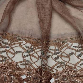 Heavy Work On Net and Heavy Flowerly Lace With Fringe's - Brown - Size - 75/185 CM 4