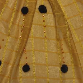 Box Checkered Cotton Hijab With Design and Moti Studed -Yellow - Size - 75/185 CM 4