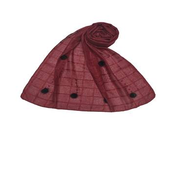 Box Checkered Cotton Hijab With Design and Moti Studed -Maroon - Size - 75/185 CM 1