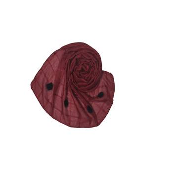 Box Checkered Cotton Hijab With Design and Moti Studed -Maroon - Size - 75/185 CM 2