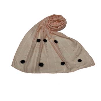 Box Checkered Cotton Hijab With Design and Moti Studed -Orange - Size - 75/185 CM 1