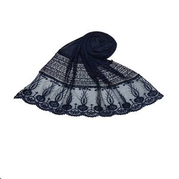 Diamond Work Cotton Hijab -Dark Blue - Size - 75/185 CM 1