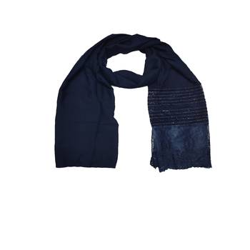 Diamond Work Cotton Hijab -Dark Blue - Size - 75/185 CM 3