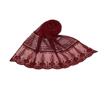 Diamond Work Cotton Hijab -Maroon - Size - 75/185 CM 1