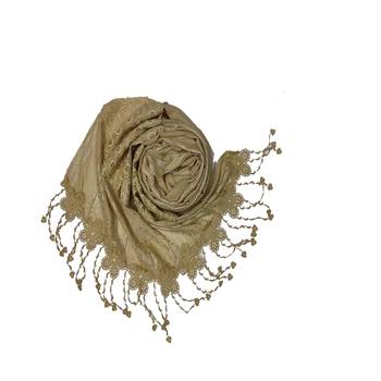 Flowerly Cotton  Border Hijab - Cream - Size - 75/185 CM 2
