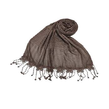 Flowerly Cotton  Border Hijab - Brown - Size - 75/185 CM 1