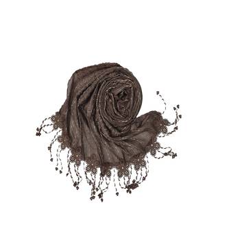Flowerly Cotton  Border Hijab - Brown - Size - 75/185 CM 2