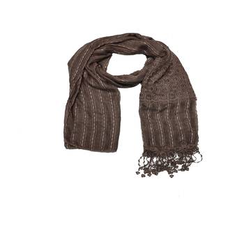 Flowerly Cotton  Border Hijab - Brown - Size - 75/185 CM 3