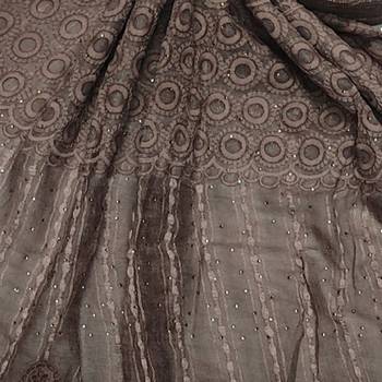 Flowerly Cotton  Border Hijab - Brown - Size - 75/185 CM 4