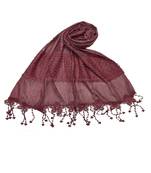 Flowerly Cotton  Border Hijab - Maroon - Size - 75/185 CM