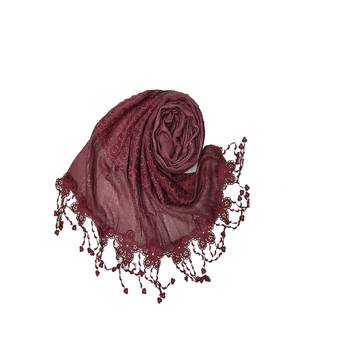 Flowerly Cotton  Border Hijab - Maroon - Size - 75/185 CM 2