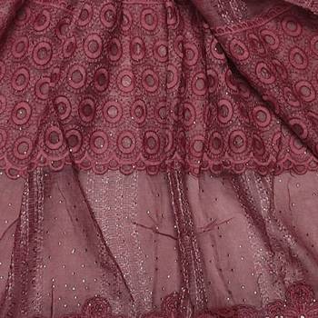 Flowerly Cotton  Border Hijab - Maroon - Size - 75/185 CM 4