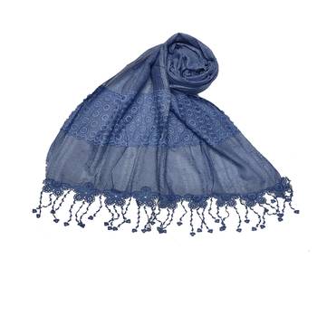 Flowerly Cotton  Border Hijab - Blue - Size - 75/185 CM 1