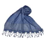 Flowerly Cotton  Border Hijab - Blue - Size - 75/185 CM