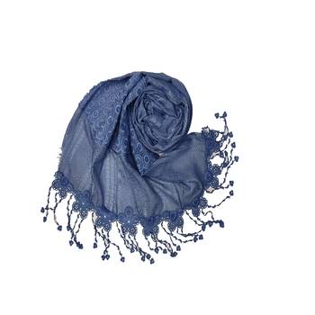 Flowerly Cotton  Border Hijab - Blue - Size - 75/185 CM 2