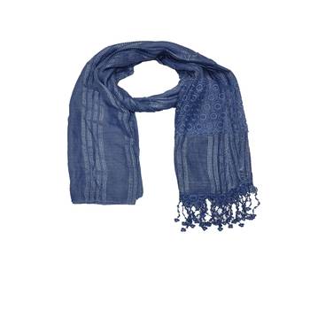 Flowerly Cotton  Border Hijab - Blue - Size - 75/185 CM 3