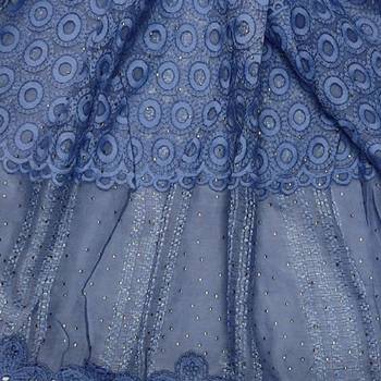 Flowerly Cotton  Border Hijab - Blue - Size - 75/185 CM 4