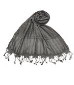 Flowerly Cotton  Border Hijab - Dark Grey - Size - 75/185 CM