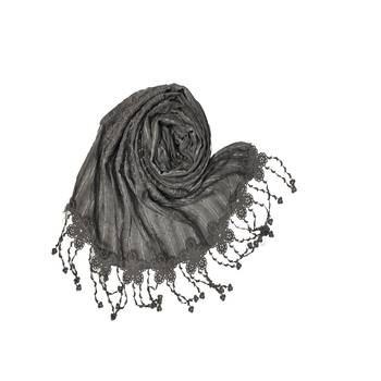 Flowerly Cotton  Border Hijab - Dark Grey - Size - 75/185 CM 2