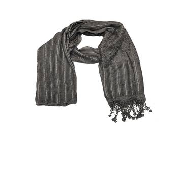 Flowerly Cotton  Border Hijab - Dark Grey - Size - 75/185 CM 3