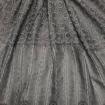 Flowerly Cotton  Border Hijab - Dark Grey - Size - 75/185 CM 4