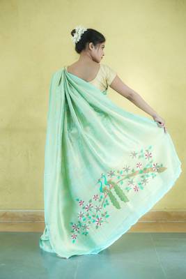 Woven Aqua Green Mysore Georgette Paithani Sari 2