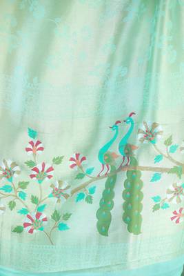 Woven Aqua Green Mysore Georgette Paithani Sari 4