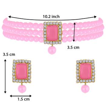 Gold Plated Traditional Handcrafted Stone Beaded Choker with Earrings For Women/Girls  5