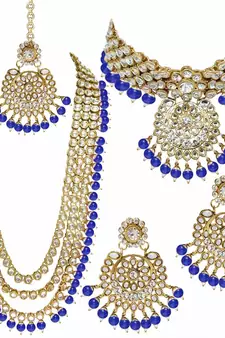 Traditional Gold Plated Kundan Pearl Wedding Choker Bridal Necklace Set Earrings & Maang Tikka For Women