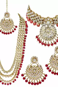Traditional Kundan Pearl Wedding Choker Bridal Necklace Set Earrings & Maang Tikka For Women