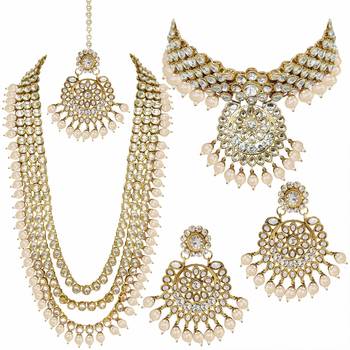 Traditional Kundan Pearl Wedding Choker Bridal Necklace Set Earrings & Maang Tikka For Women 6