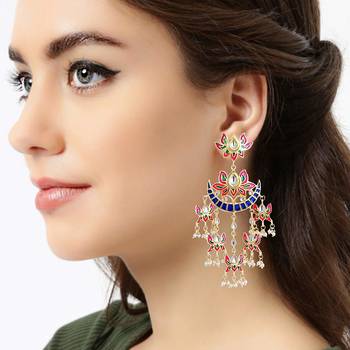 Chandbali Kundan Pearl with Meenakari Dangle Jewellery Earring for Women  3