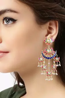 Chandbali Kundan Pearl with Meenakari Dangle Jewellery Earring for Women 