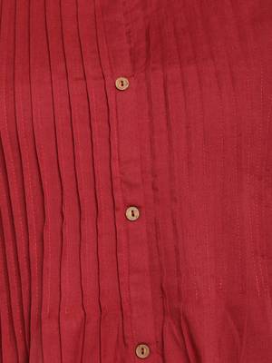 Solid & Pintuck A-Line Cotton Maroon Kurta 6