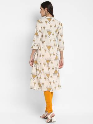 Printed A-Line Cotton Off white Kurta With Multiple Slit 2